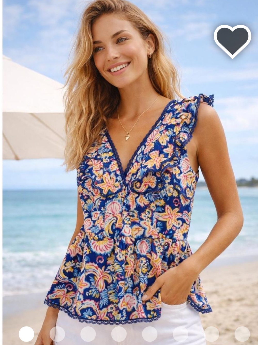 Women’s Floral V-Neck Top in Navy stock #2001